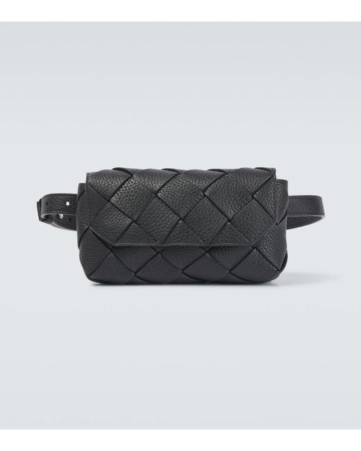 Bottega Veneta Black Diago Intreccio Leather Belt Bag for men