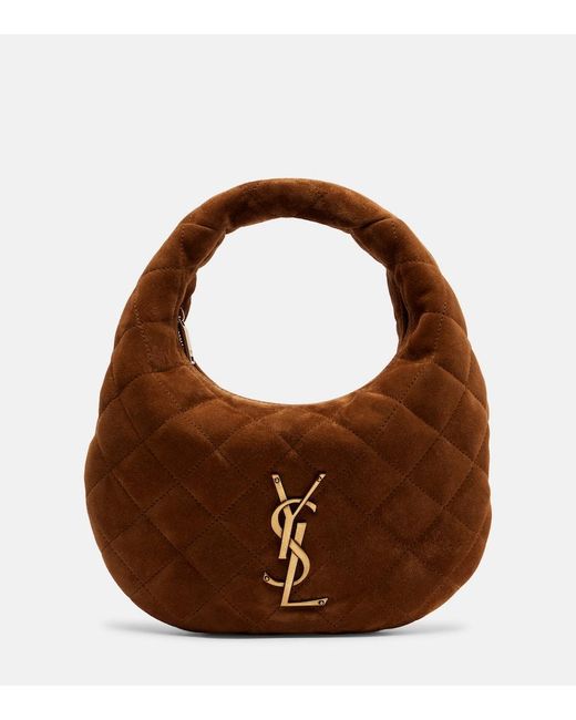 Saint Laurent Brown Icarino Mini Quilted Suede Top-Handle Bag