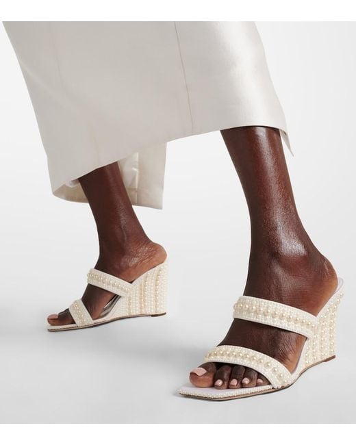 Jimmy Choo Natural Bridal Sacoria 85 Embellished Wedge Mules
