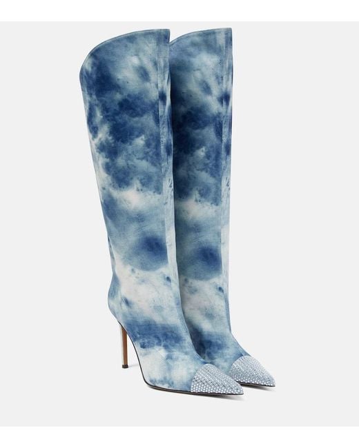 Alexandre Vauthier Blue Tie-Dye Denim Knee-High Boots