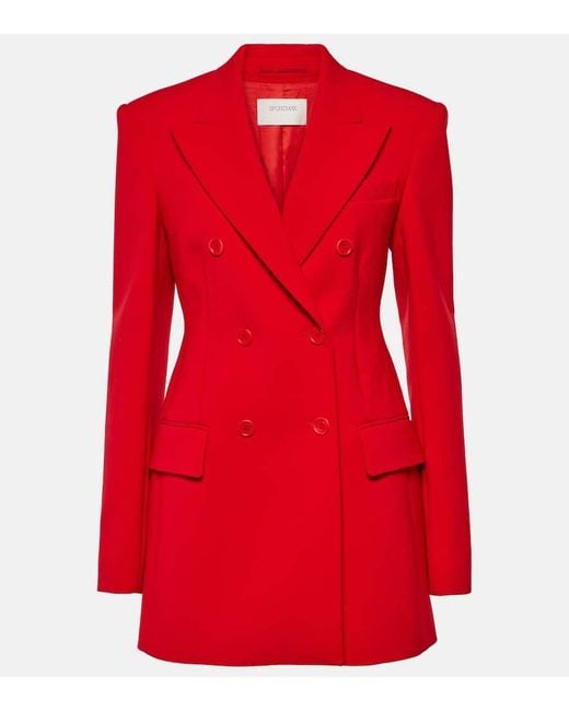 Sportmax Red Vischio Double-Breasted Wool-Blend Blazer