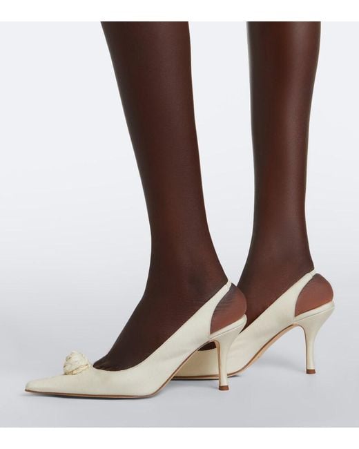 Magda Butrym White Floral-Applique Satin Slingback Pumps