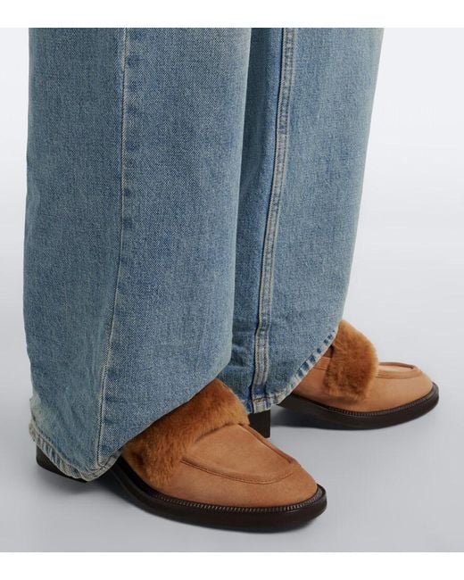 Jimmy Choo Brown Tylor Shearling-Trimmed Suede Loafer Pumps