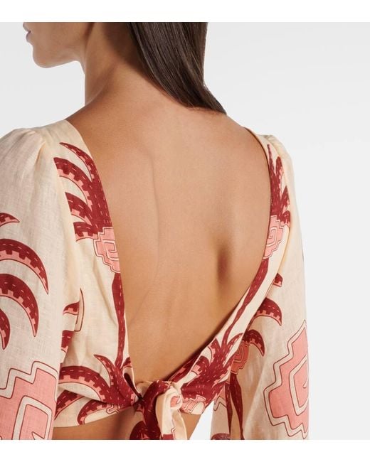 Johanna Ortiz Red Cutout Printed Linen Minidress