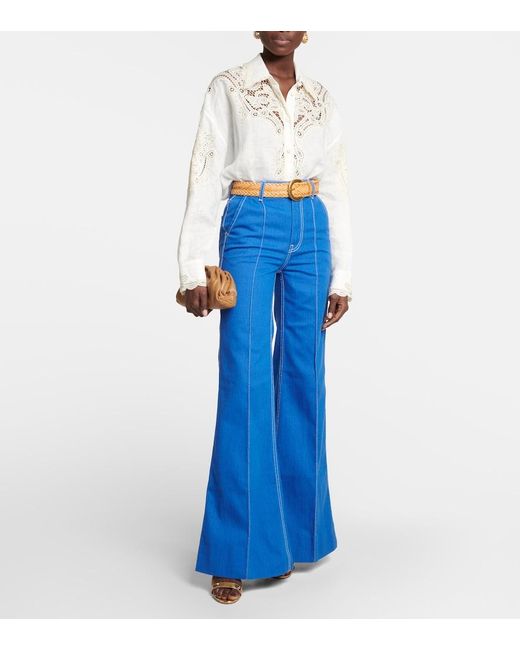 Zimmermann Blue Embroidered High-rise Flared Jeans