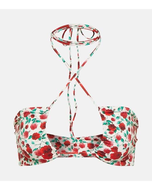 Magda Butrym Red Floral-Printed Halterneck Bikini Top