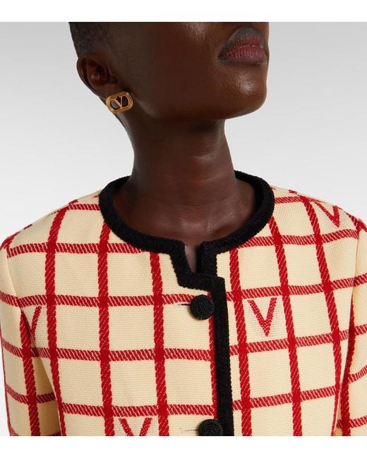 Valentino Red Ivory Jacket With Check Vlogo Pattern