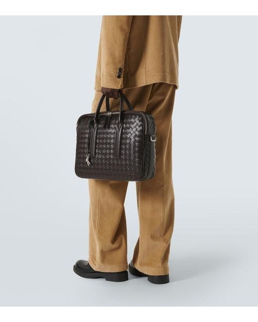 Bottega Veneta Black Getaway Intrecciato Leather Briefcase for men
