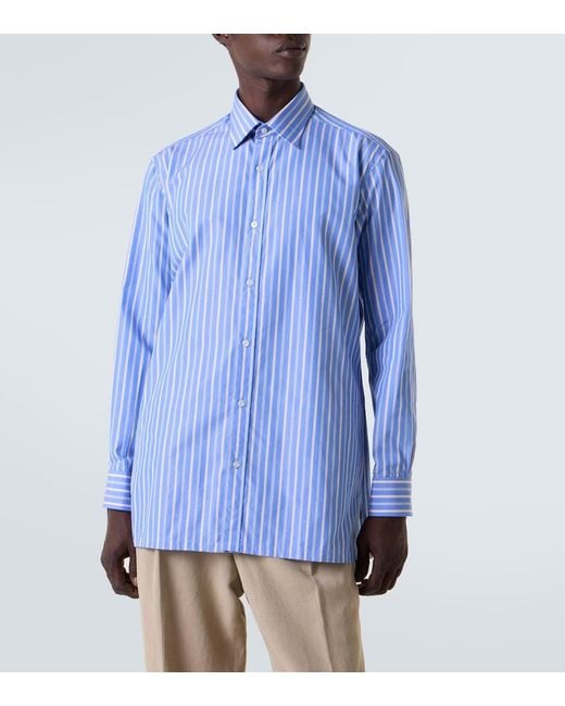 Charvet Blue Striped Cotton Poplin Shirt for men