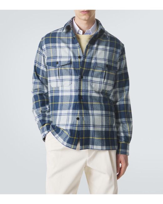 Dunhill Blue Plaid Cashmere Overshirt for men