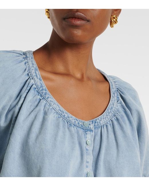 FRAME Blue Resort Gathered Cotton-Blend Shirt