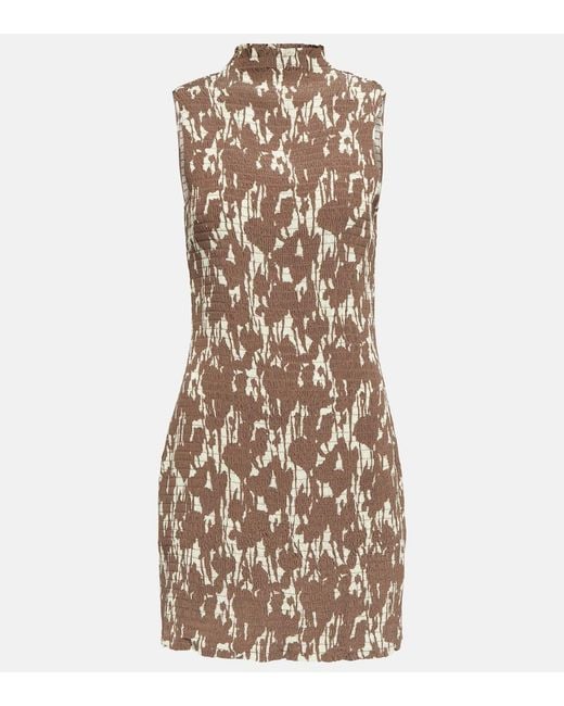 Proenza Schouler Natural Label Smocked Floral Jersey Minidress