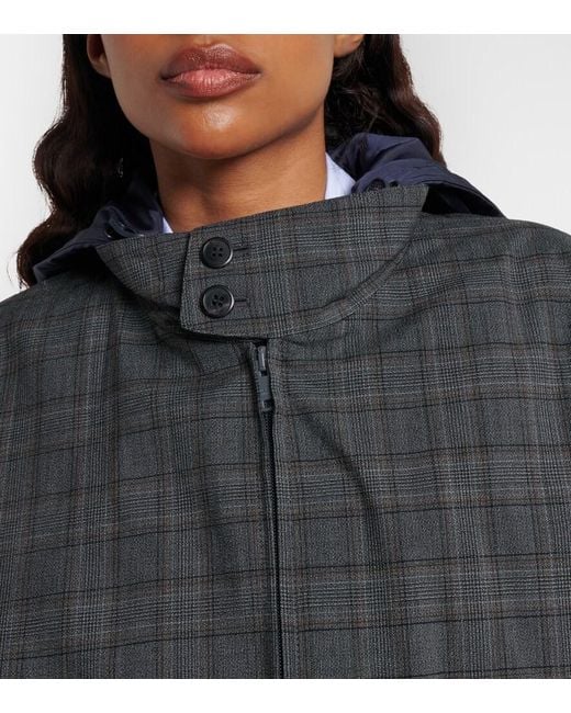 Prada Black Checked Hooded Virgin Wool Jacket