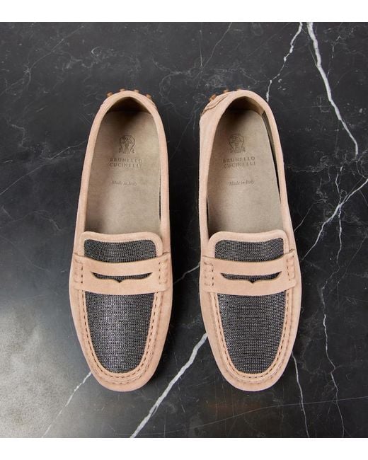Brunello Cucinelli Pink Monili Suede Driving Shoes