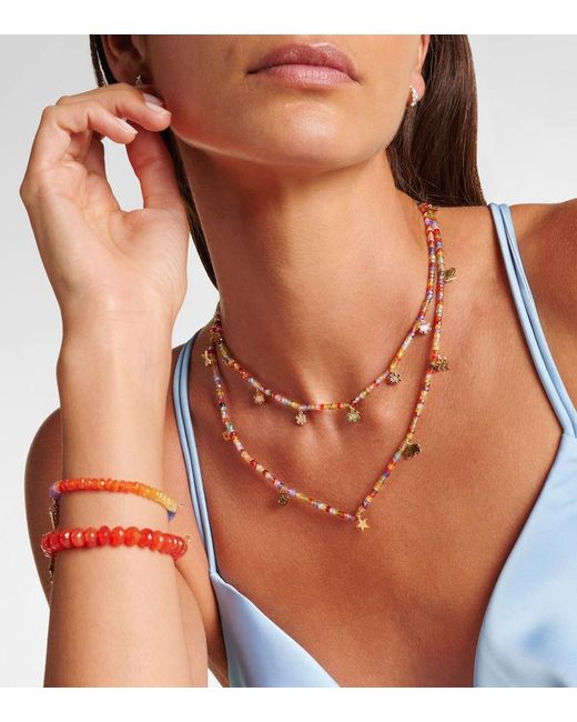 Sydney Evan Natural 14Kt Beaded Charm Necklace With Zircon