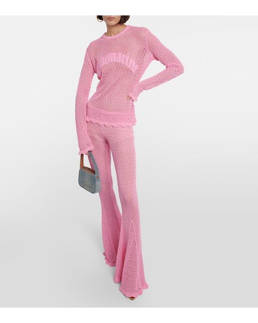 Blumarine Pink Crochet Flared Pants