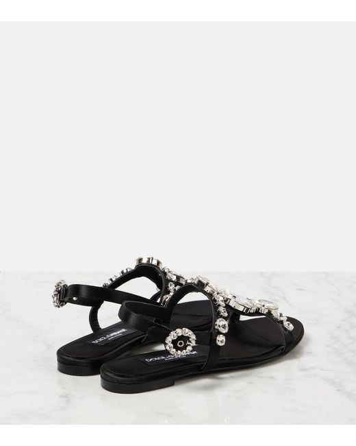 Dolce & Gabbana Black Sandals With Embroidered Stones Decorations