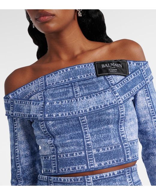 Balmain Blue Trompe L'Oeil Crop Top