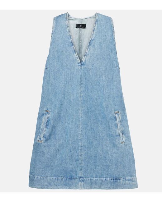 Vestido Corto De Denim 7 For All Mankind de color Blue