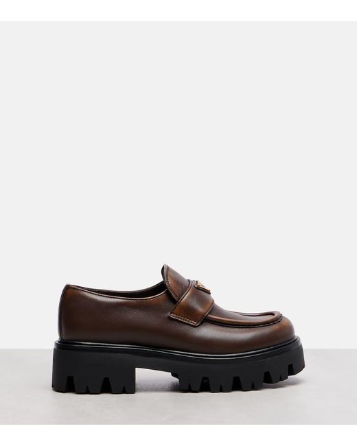 Prada Brown Plateau-Loafers Aus Leder