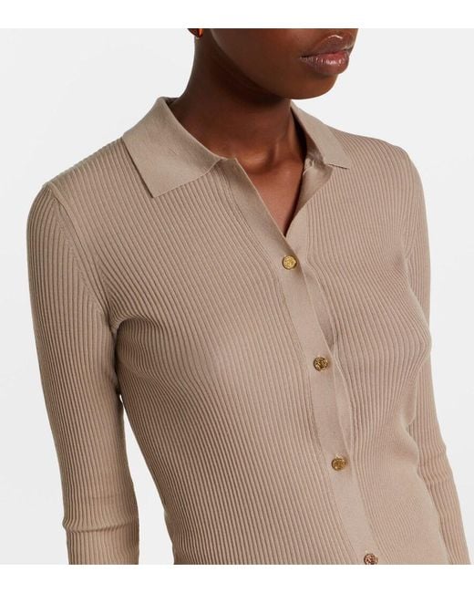 Max Mara Natural Ribbed-Knit Wool Cardigan