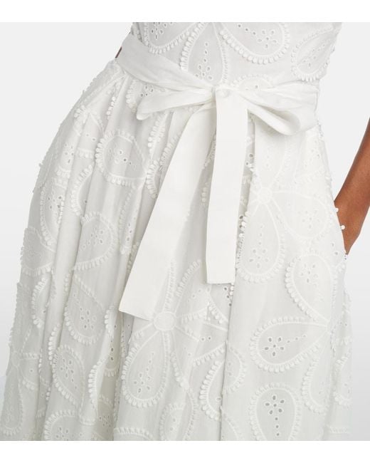 Elie Saab White Embroidered Belted Cotton-Blend Midi Dress