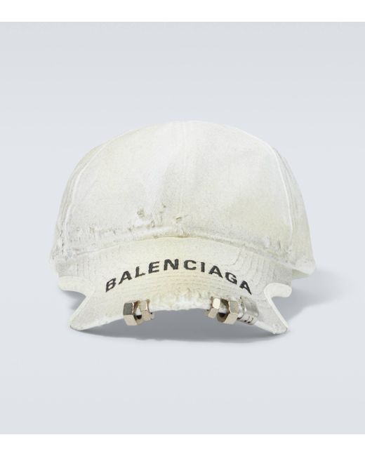 Balenciaga White Logo Embellished Baseball Cap for men