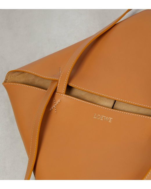 Loewe Orange Luxury Puzzle Fold Tote In Shiny Calfskin