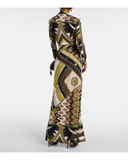 Emilio Pucci Metallic Vivara-printed Satin Jersey Maxi Dress