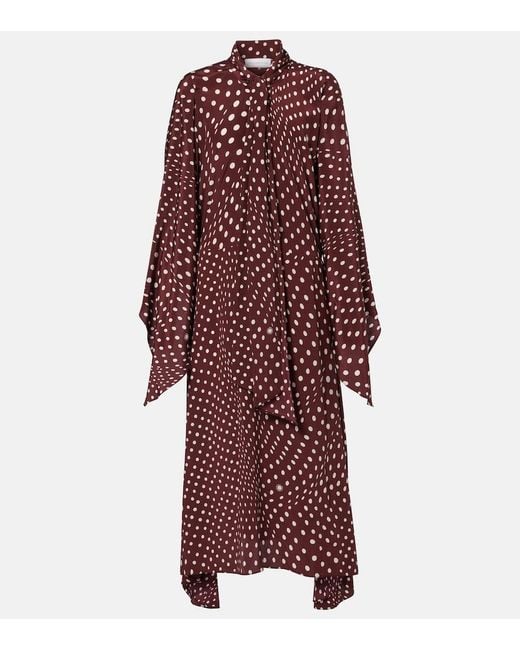 Stella McCartney Red Polka-Dot Tie-Neck Silk Midi Dress