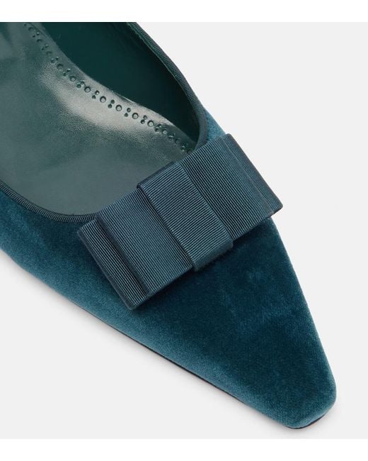 Manolo Blahnik Blue Reador Velvet Ballet Flats