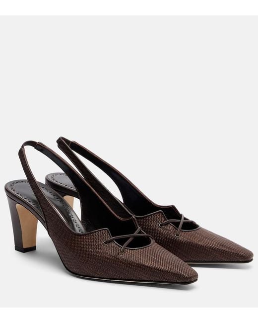 Manolo Blahnik Brown Montbalo Raffia Slingback Pumps