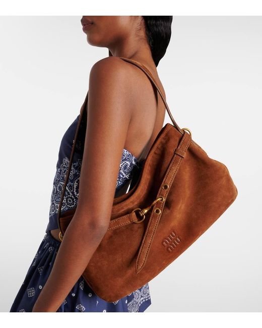 Miu Miu Brown Aventure Medium Suede Shoulder Bag