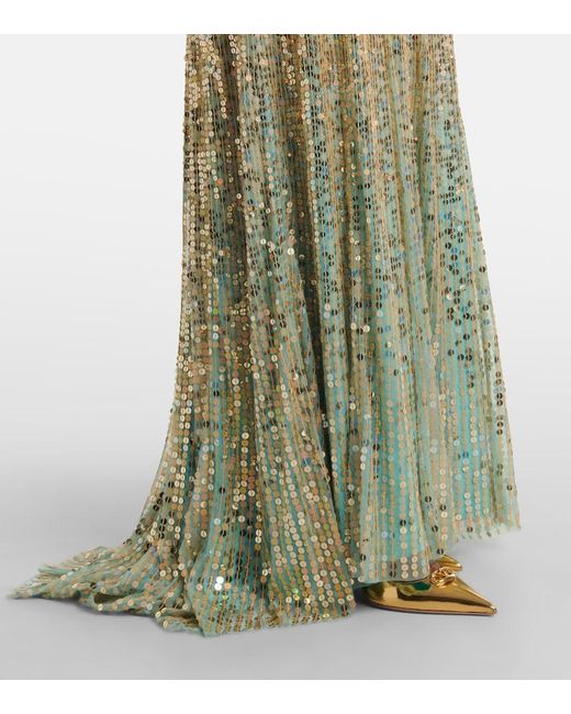 Jenny Packham Green Sarai Sequined Strapless Gown