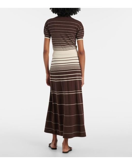 Faithfull The Brand Brown Accordion Striped Cotton-Blend Maxi Skirt
