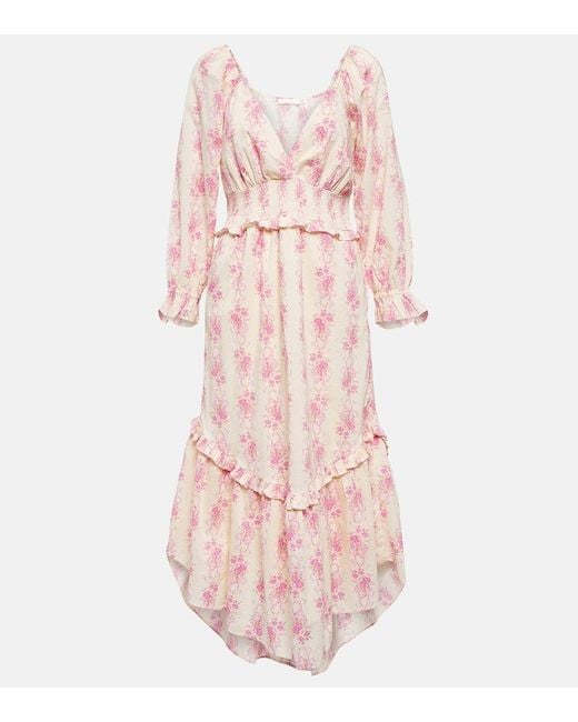 LoveShackFancy Pink Firefly Floral Cotton Midi Dress