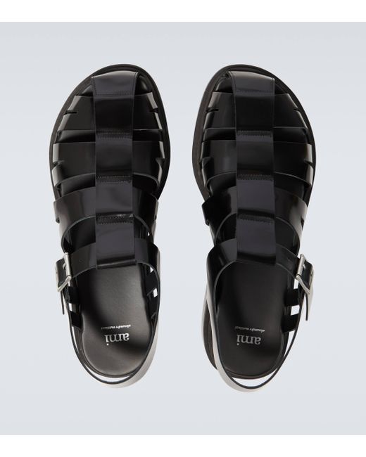 AMI Black Leather Fisherman Sandals for men