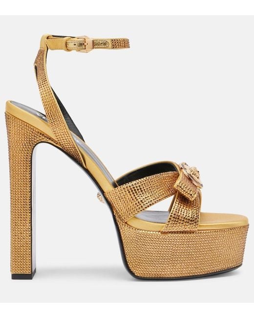 Versace Metallic Gianni Ribbon 140 Satin Platform Sandals