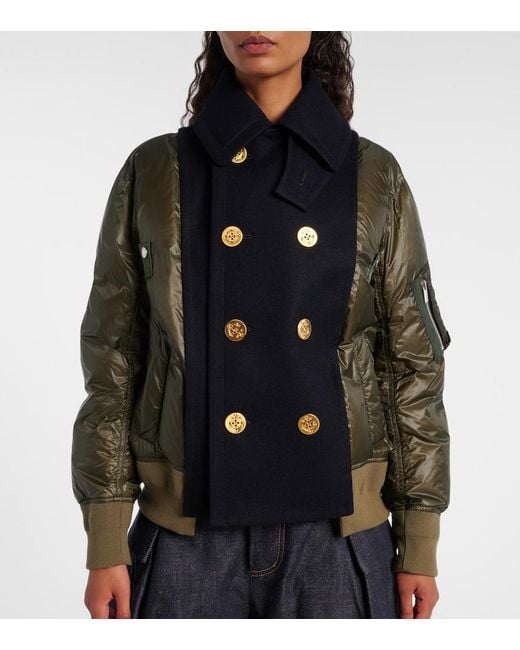 Sacai Blue Double-Breasted Down Jacket
