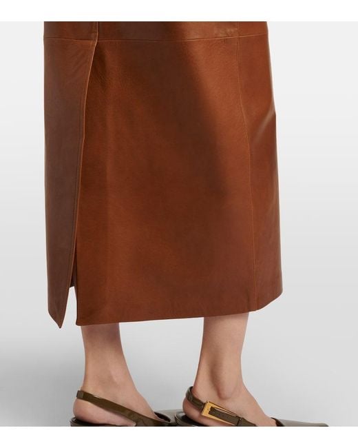 Nour Hammour Brown Ghalia Leather Pencil Skirt