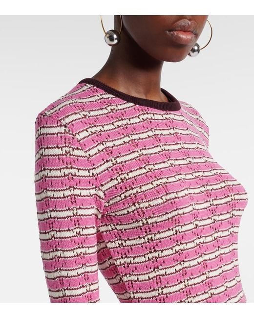 The Attico Red Striped Crochet Cotton Minidress