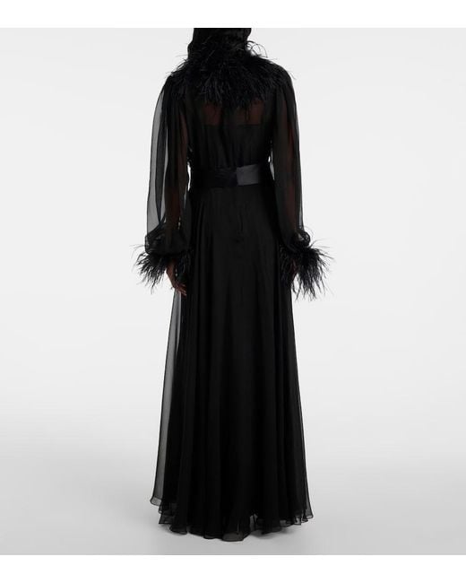 Dolce & Gabbana Black Feather-Trimmed Silk Chiffon Gown