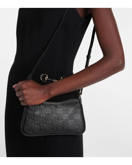 Gucci Black Gg Mini Debossed Leather Shoulder Bag