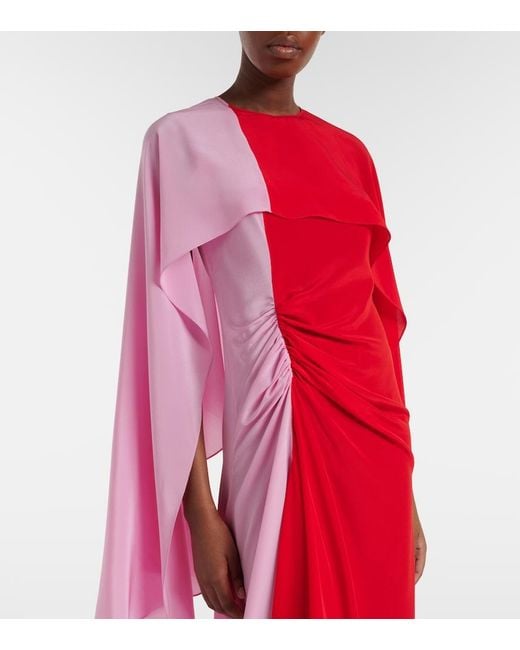 J.W. Anderson Red Draped Caped Silk Midi Dress