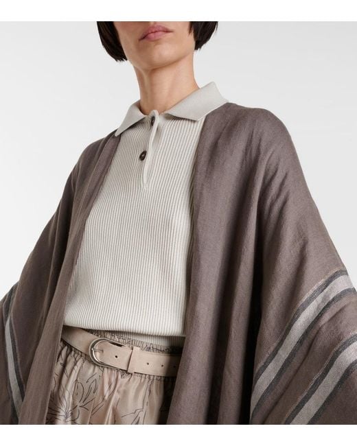 Brunello Cucinelli Brown Striped Linen Cape