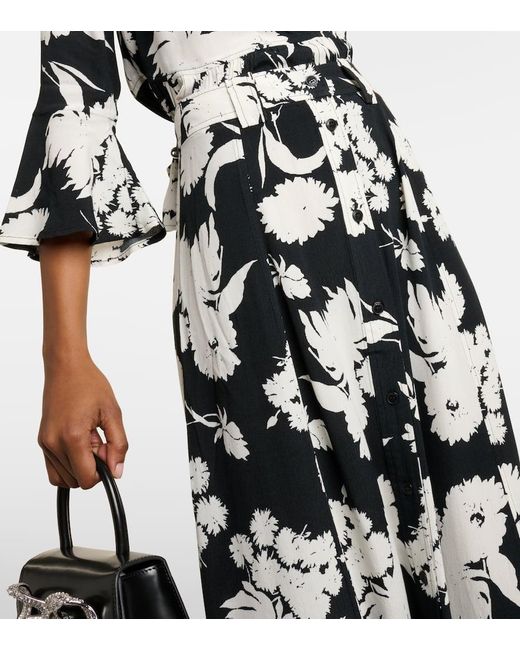 Falda larga de crepe floral Ganni de color Black