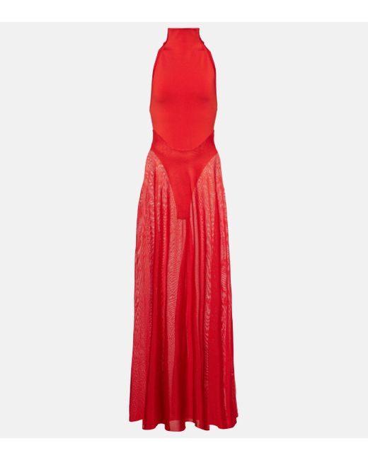 Alaïa Red Jersey And Mesh Maxi Dress