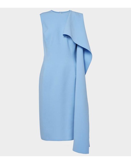 Oscar de la Renta Blue Ruffled Wool-Blend Midi Dress