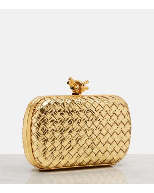Bottega Veneta Knot Intreccio Metallic Leather Clutch