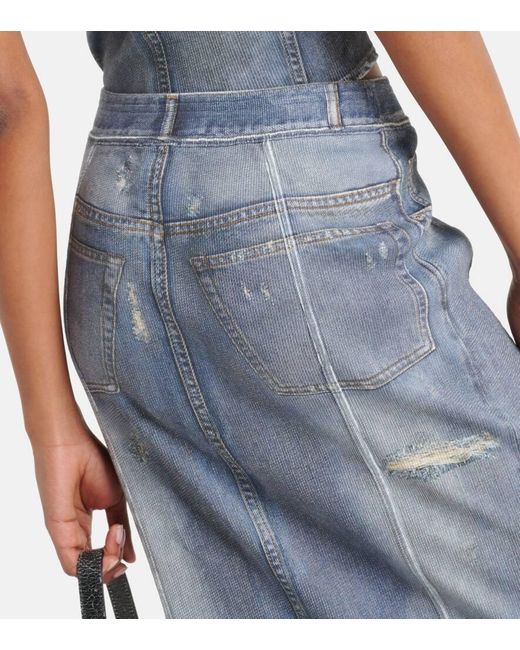 Acne Blue Mid-Rise Printed Denim Midi Skirt